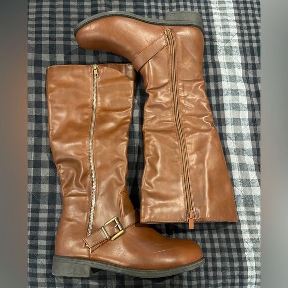 Wild Diva Mid Calf Cognac Boots - Picture 1 of 16
